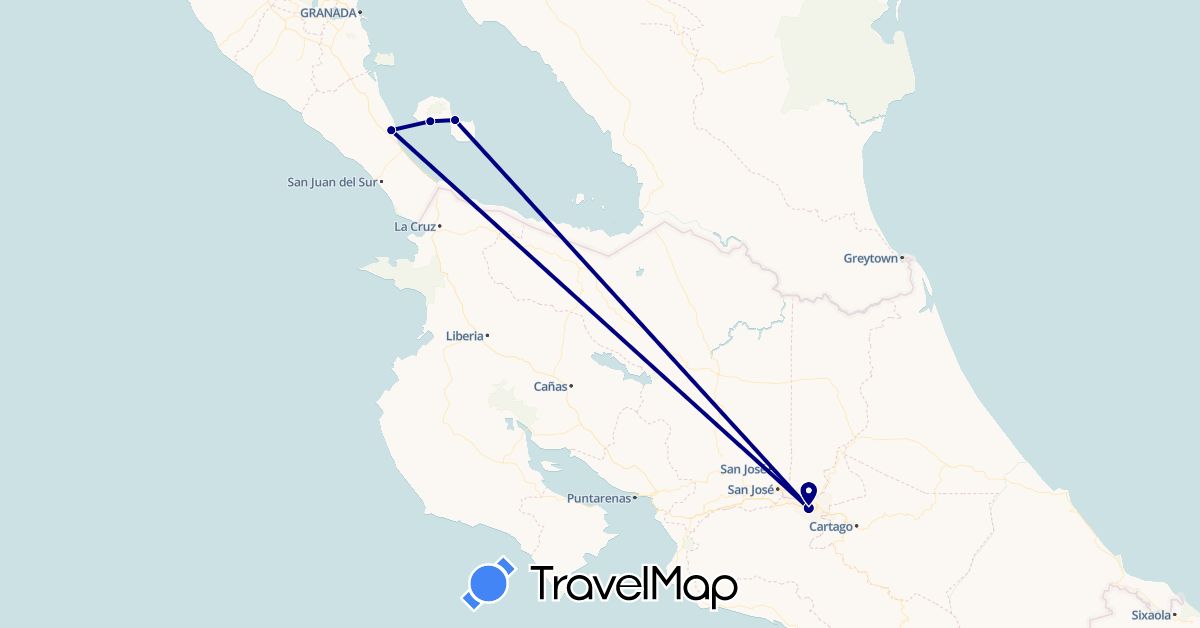 TravelMap itinerary: driving in Costa Rica, Nicaragua (North America)